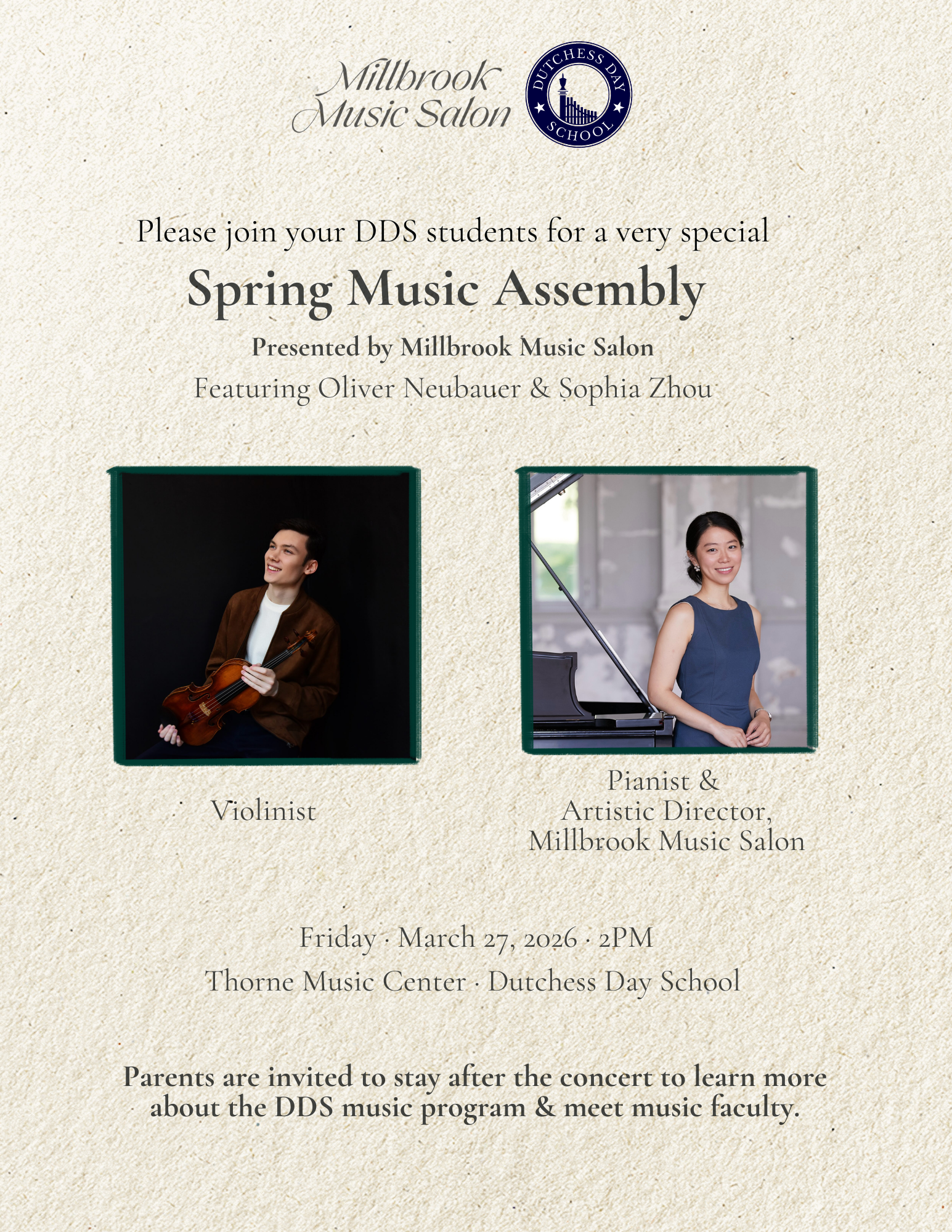 Millbrook Music Salon Spring Assembly at Dutchess Day School